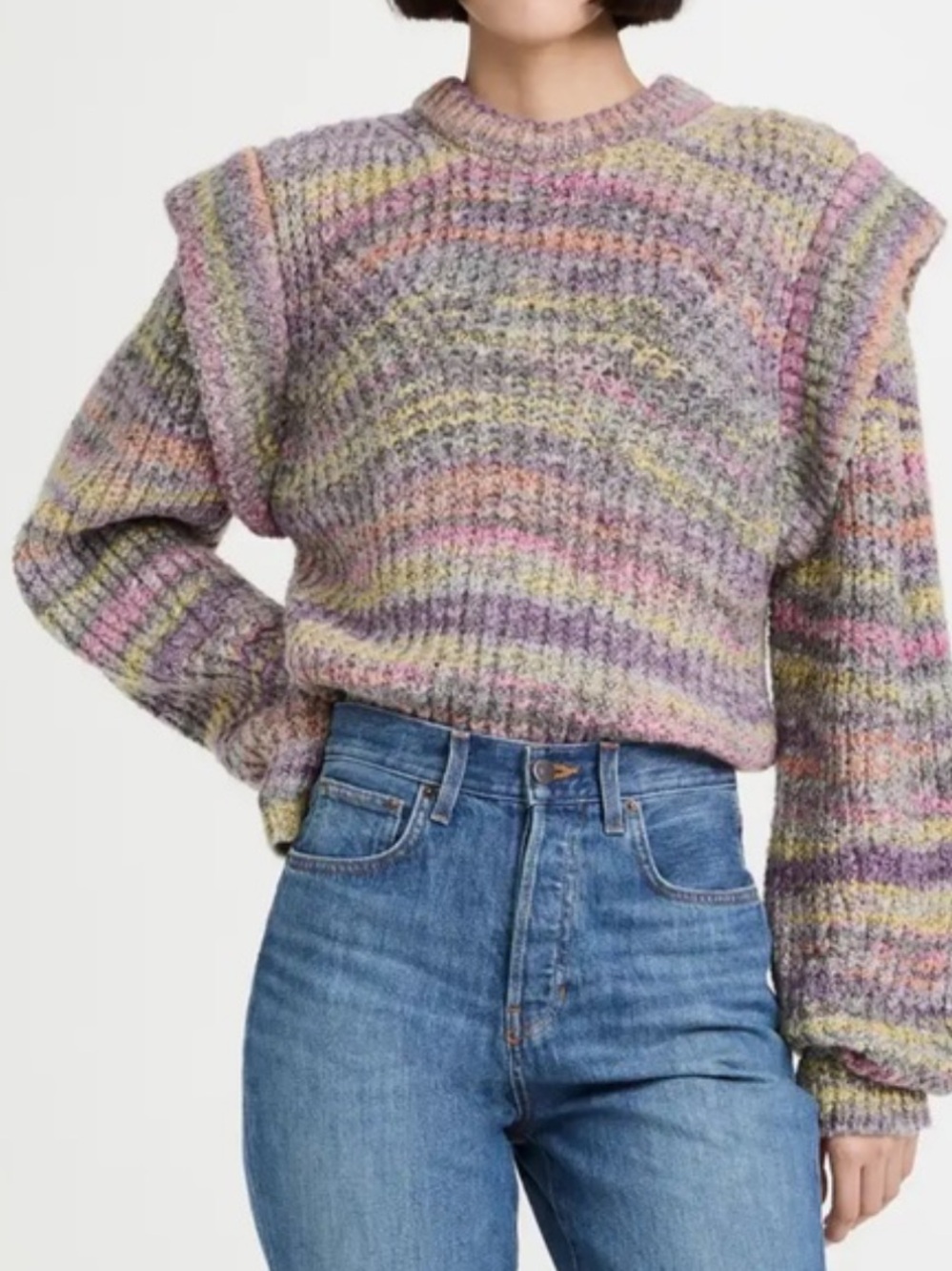 Moon River Anthropologie Pastel Multicolor Ruffle Chunky Knit Sweater